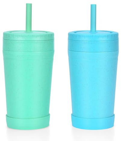 Homestockplus 10 Oz Wheat Straw Reusable Cups with Lids & Silicone Straws | Anti-slip Kids & Family Safe Drinking Cup for Milk, Juice, Smoothies,Dishwasher Microwave Safe -Easy Clean For Daily use