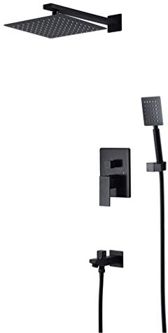 LIUWOPA Wall Mounted Matte Black Bathroom Shower Faucet Set with Valve, High Pressure 10 Rainfall Shower Head and Hand Shower, Luxury Shower Set