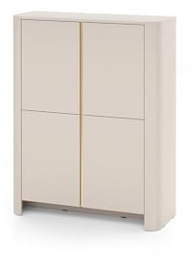 FURNLUX BARI Sideboard, Gold & Beige, Laminated Chipboard/MDF/HDF/ABS, 103 x 39 x 132 cm, 2 Doors with 8 Shelves, Living Room & Dining Room
