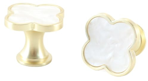 Gurtt Juego de 6 tiradores de trébol de cuatro hojas, pomos de aleación de zinc de un solo orificio para cajones, puertas de armarios y cómodas, accesorios para muebles (blanco).