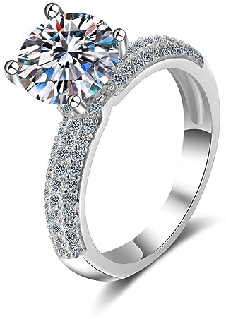 Diamantring, 2ct Moissanit förlovningsringar for kvinnor runda slipade D-färgade VVS1 diamantringar(7)