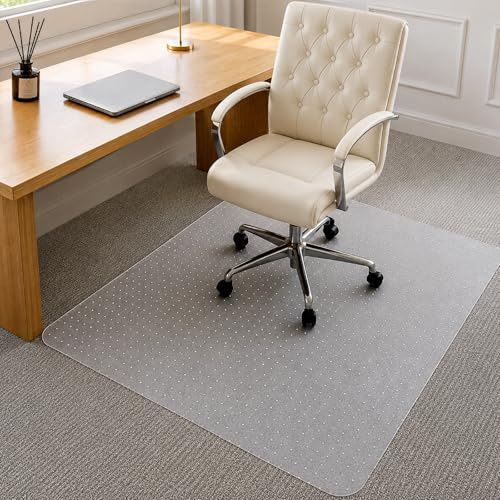 CROWNSHOP Office Chair Mat for Carpet 90x120cm Premium PVC Floor Protector | Non-Slip Studded Backing for Low/Medium Pile Carpets, Home & Office Chair Mats (Spikes 90X120cm)
