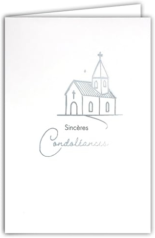 64-1099 Carte Sincères Condoléances Argentée église Chapelle Chrétienne Catholique Illustration Religieuse Fine Délicate sur Papier Mat - Avec Enveloppe Blanche Format 12x17,5cm - Fabriqué en France