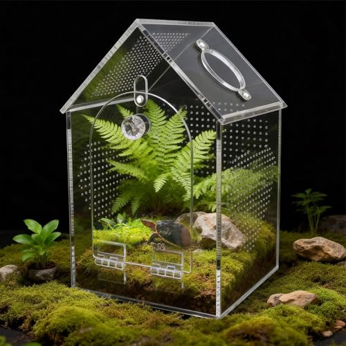 Harupink faunarium 12 × 12 × 20 cm, akrylterrarium med 1 mm ventilation, universalbehållare för reptiler, amfibier, hopp, fågelspindlar, sniglar, grodor och insekter (transparent)