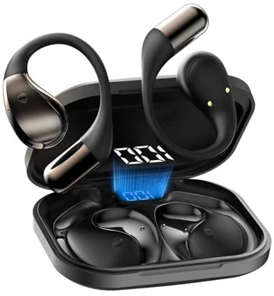 2026 Cuffie Open Ear, Auricolari Sportivi Bluetooth 6.0 con Gancio Morbido e Controllo Tattile, 40 Ore Cuffie Bluetooth con Stereo HiFi, Chiamate Chiare, Display LED, Cuffie Wireless Impermeabile IP7