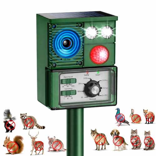 Vsyt 2026 Upgraded Solar Ultrasonic Animal Repellent, Deer Repellent Devices Cat Repellent Outdoor Squirrel Repellent Dog Raccoon Skunk Rabbit Rodent Coyote Repeller, PIR Sensor, Flash Light (Green)