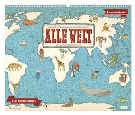 Alle Welt 2027: Wandkalender 60x50 cm mit illustrierten Weltkarten und deutschem Kalendarium | Wandkalender 60x50 cm mit illustrierten Weltkarten und deutschem Kalendarium