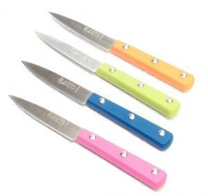 Lot de 4 Couteau de cuisine LA FOURMI ABS COULEUR ROSE/BLEU/ORANGE/VERT OFFICE INOX 1/2 SOIE 10 CM code 2956