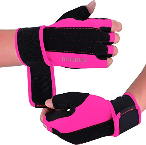 boildeg Guantes Gimnasio Hombre Mujer,Guantes Pesas Gym Guantes Fitness Transpirable con Protección Completa de Muñeca y Palma para Crossfit Levantamiento de Pesas Musculación (Rosa, L)