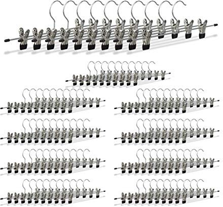 Relaxdays 100x Hosenbügel Metall, Klemmbügel verstellbar, verschiebbare Klammern, Rockbügel, HBT 9 x 35,5 x 2,5 cm, Silber/schwarz