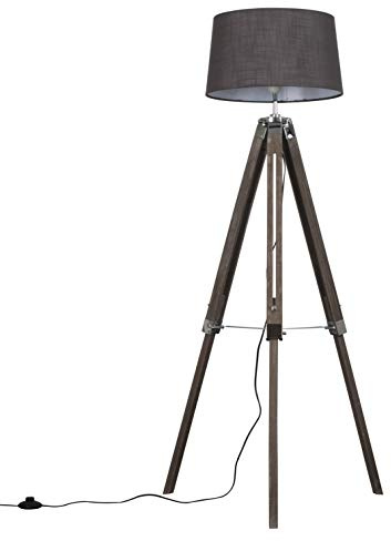 MiniSun | Modern Distressed Wood and Silver Chrome Tripod Floor Lamp with a Grey Tapered Shade | Floor Lamps & Torchieres, Home Décor & Improvement Essential | Includes Bulb [3000K Warm White]