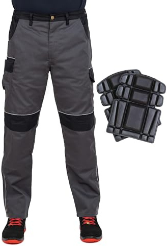JM Workwear Arbeitshose + Knieschützer Arbeitshose Grau Multifunktion Bundhose Arbeitskleidung (52)