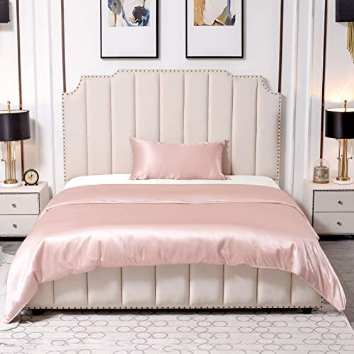 THXSILK 25 Momme Seidenbettwäsche Set 2 teilig, Bettbezug 135 x 200 cm und 40 x 80 cm Kissenbezüge, Hypoallergen Maulbeerseide Bettwäsche Set, Ultra Weich und Glatt, Bezauberndes Rosa