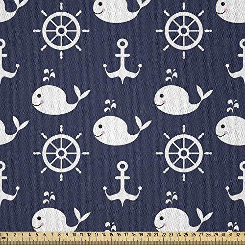 ABAKUHAUS Navy blau Stoff als Meterware, Maritimer Ankerwal, Microfaser Multi Zweck Dekostoff für Kunsthandwerke, 3M (230x300cm), Marineblau Weiß