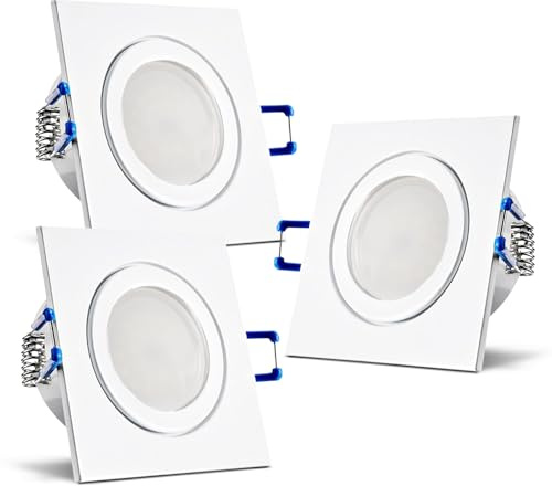 trendlights24 Mare LED Decken Einbaustrahler IP44 flach dimmbar 5W 3er Set | Weiß, eckig, ultra flach, Einbautiefe 35 mm, 230V, LED Spots, Neutralweiß, 4000k, austauschbar, Feuchtraum, Bad, außen