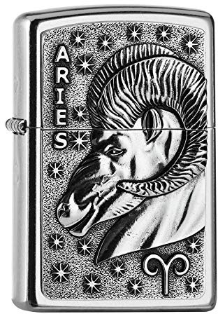 Zippo Briquet tempête – Signe Astrologique Bélier – Emblème chromé – Rechargeable – Réutilisable – Design Coupe-Vent – Boîte Cadeau – Fabriqué aux États-Unis