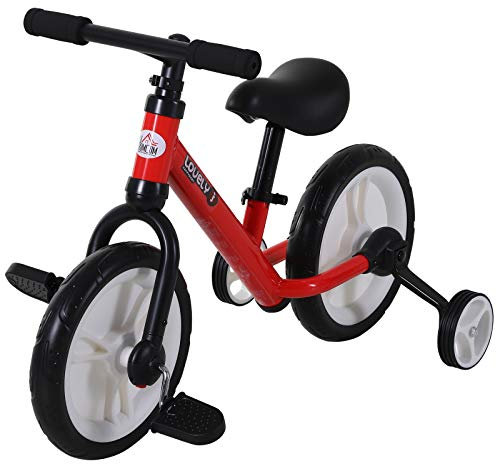 HOMCOM Kinder Laufrad ab 2-5 Jahre Lauflernrad mit Stützrädern, Pedalen, Höhenverstellbarem Sitz, Spielzeug Balance Bike für Kleinkinder Erste Geburtstag Geschenk, Rot