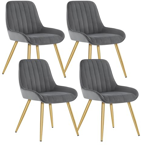 E-stjärnain matsalsstolar uppsättning av 4 vintage köksbänk stolar lounge fritid vardagsrum hörnstolar med metallben PU lädersäte och ryggstöd Mörkgrått