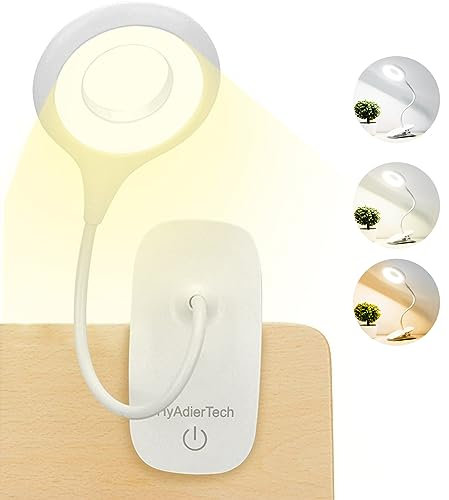 HyAdierTech Lampada da Scrivania LED con Pinza, 40 LED, lampada da libro per la protezione degli occhi, 3 colori * 3 luminosità, Lampada Libro USB Ricaricabile, Portabile, Scrivania, Letto, Viaggi