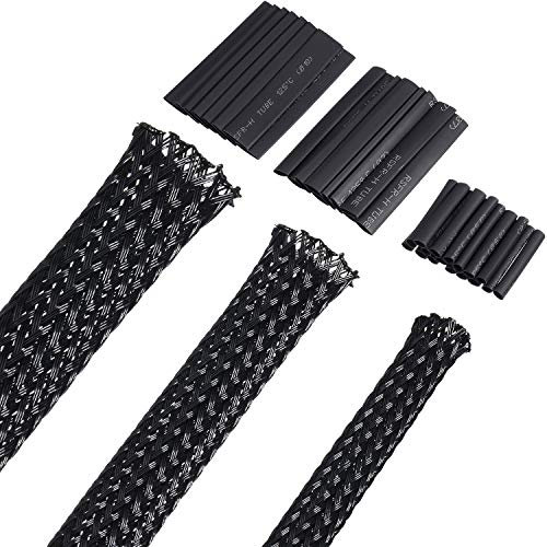 Boao 50 ft PET Expandable Braided Cable Sleeve, Wire Loom Wire Braid Sleeving with Shrink Tube for Audio Video and Other Home Device Cable Automotive Wire(1/2 Inch, 1/4 Inch, 3/8 Inch,Black)
