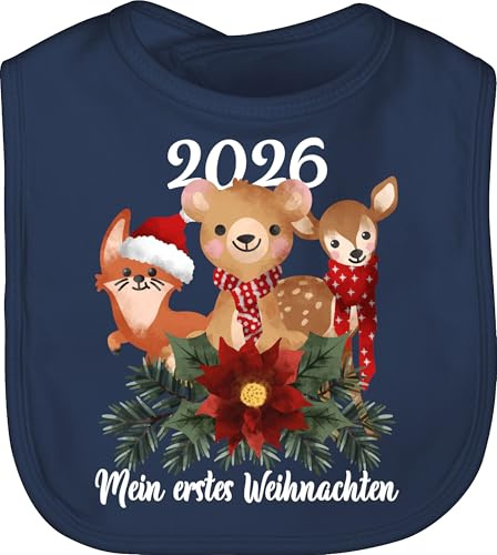 Shirtracer - Baby Lätzchen - Geschenke Christmas - 2026 Mein erstes Weihnachten mit süßen Tieren - weiß