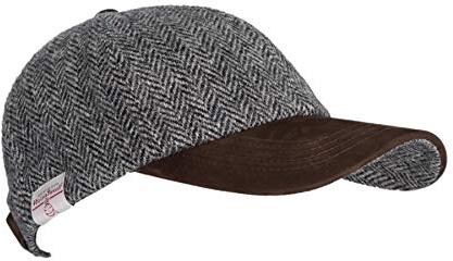 Walker and Hawkes - Casquette Brungton - Harris Tweed - visière en Cuir - Gris Acier - Taille Unique