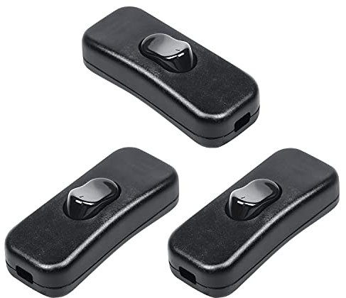 Klarlight 3 pezzi Interruttore a Cavo Torpedo Termoplastico in Linea Bipolare 2A 250V, per Filo 2 Poli/3 Poli, con Pulsante a Bilanciere On/Off, per Piccoli Elettrodomestici o Lampada Luce Nero