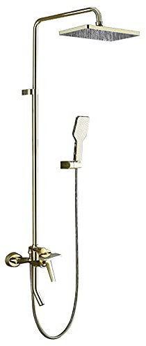 GLYYR Duschsystem Messing Duschset Einhebel Duschsäule Duscharmatur Wandhalterung Duscharmatur Regendusche mit Badewanneneinlauf, ABS Handbrause and Duschkopf,Gold