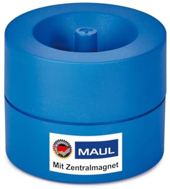 MAUL Klammernspender MAULpro Eco Ø 7,3 x 6 cm | Schreibtisch Organizer aus über 85% recyceltem Kunststoff | Schreibtisch Zubehör mit Magnet für Büroklammern | Inklusive 15 Klammern | Blau