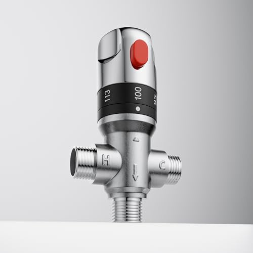Morado Thermostatic Mixing Valve with 1/2 NPT Male Connection, Water Temperature Constant Control Valve, Fahrenheit Scale Mark, Solid Brass,Grey
