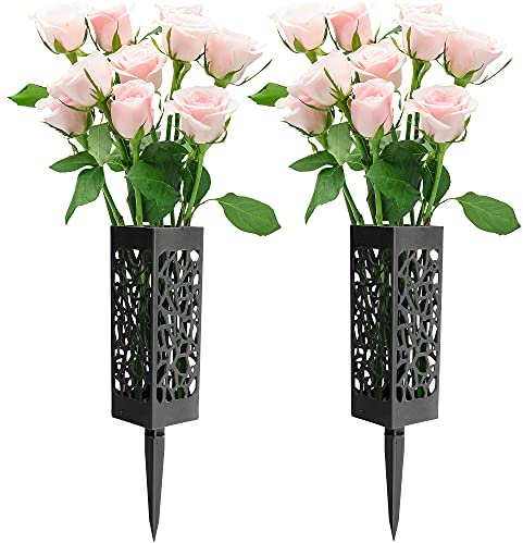 Wehhbtye Blumenvase aus Kunststoff, 30,5 cm, mit langen Erdspieß und Drainagelöchern für Grabstein, Grab, Hof, Boden, Outdoor, Blumenmarkierer