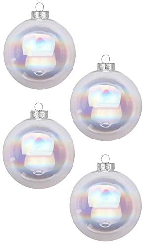 Weihnachtskugeln 12 STK 8cm | Schöne Christbaumkugeln aus Glas | Große Kugeln in Karton-Box | Christbaumschmuck Weihnachtsbaumschmuck Weihnachtsbaumkugeln (Irisierend | Durchsichtig Seifenblasen)