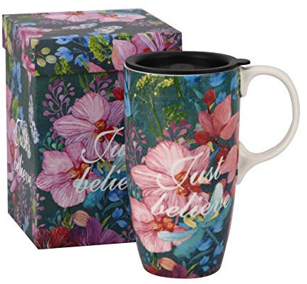 Topadorn Ceramic Travel Mug Coffee Cup with Sealed Lid and Gift Box,17oz. Just Believe