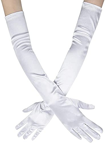 Ancokig Damen Lange Handschuhe Satin Classic Opera Fest Party Hochzeit Braut Handschuhe 1920er Stil Handschuhe Elastisch Erwachsene Größe bis Handgelenk Länge