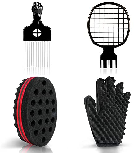 Selalu Curl Sponge Set with Glove, Metal Brush Pick and Twist Comb for Men and Women
