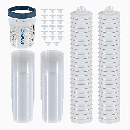 SprayIQ Disposable Paint Spray Gun Cup System 12oz | 50 Lids & Liners | 1 Hard Cup & Ring | 20 Stoppers - Compatible with Original 1.0 System (not 2.0)