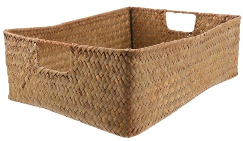 Operitacx Cesta De Almacenamiento De Algas Tejida a Mano Organizador Rectangular Con Asas Para Guardar Ropa Libros Juguetes Y Artículos Diversos Uso En Hogar Cocina Y Armario 15.35 X 11.41 X 5.11 in