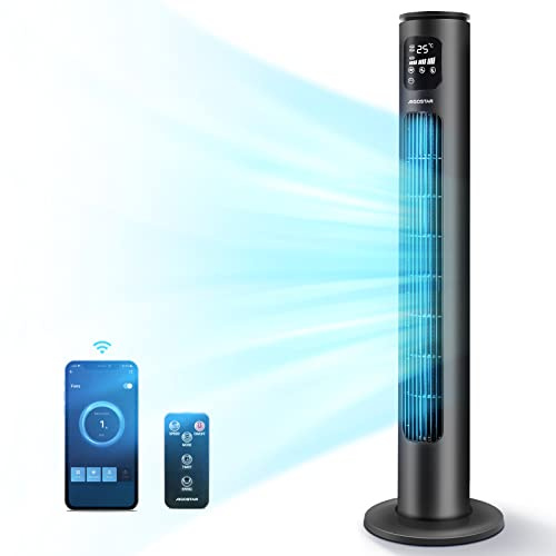 Aigostar Smart Tower Fan 40 With Remote Control - Bladeless Oscillating Cooling for Bedroom, 24 Hours Timer, Large LED Display, 3 Speeds, 3 Modes, 50W, Black, Ross Smart