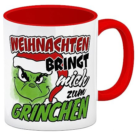 speecheese Weihnachten bringt mich zum grinchen Kaffeebecher für Weihnachtsmuffel und Griesgräme, die Weihnachten nur mit viel Kaffee oder Beruhigungstee ertragen Kaffeebecher Rot Mit dem