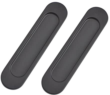 MOROBOR Selbstklebende ovale Schiebetürgriffe, 2 Stück mattschwarze Aluminiumlegierung bündige Griffe stanzfrei für Schiebescheunentor Fenster Schränke/15cm