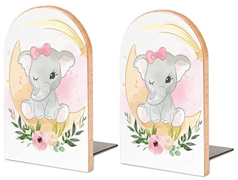 Packung Mit 2 Buchstützen Elefant Rutschfester Bücherständer Aus Holz Bücherregal Bücherhalter Für Home Desk Office Library