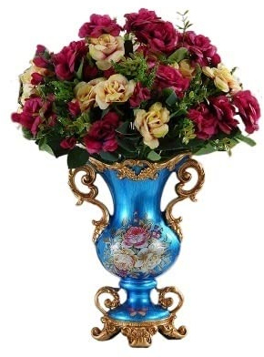 Luxury European Resin Vase Stereoscopic Dried Fowers Arrangement Wobble Plate Living Room Entrance Ornaments Home Decorations (Color : B(with Flowers)