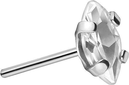PIERCINGLINE Titan Aufsatz mit Push Pin EINGEFASSTER KRISTALLTROPFEN OHNE Labret Stecker Piercing Ohr Helix Conch Tragus Silberfarben 2,5x5 mm