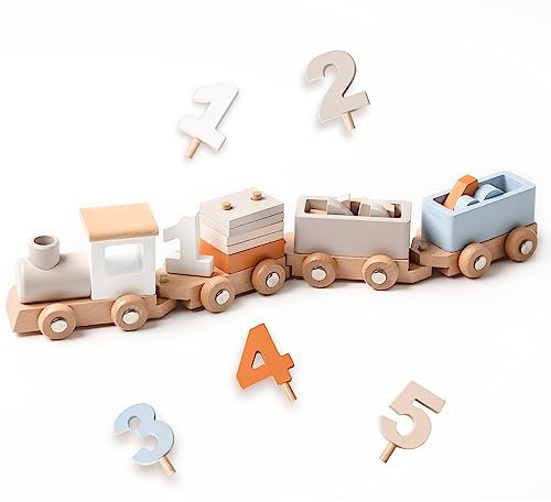 Mamimami Home Treno di compleanno in legno Montessori giocattolo decorativo 1 2 3 4 5 compleanno ragazzo treno compleanno ragazza numeri e blocchi set di giocattoli in legno