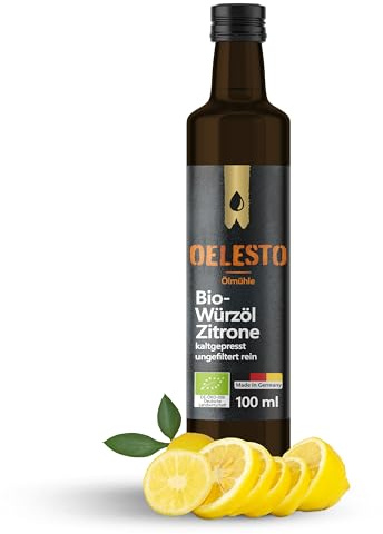 OELESTO® BIO Zitronenöl zum Verzehr kaltgepresst [NATIV] - Bio Rapsöl Zitrone - intensives Würzöl Zitrone zu Fisch, Meeresfrüchten, Desserts & Obstsalate - Zitrusöl Manufakturqualität - Zitronen Öl