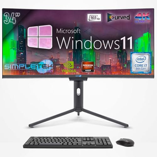 SIMPLETEK - PC All in One con Schermo Curvo da 34 4K Wide | Processore Intel Core i7 | Windows 11 Pro | 64GB RAM SSD 4TB | RTX4060 8GB | Webcam 2K integrata