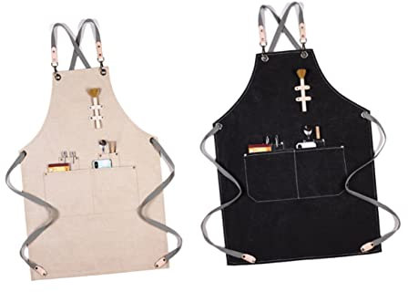 Amosfun Canvas-schürze Mit Verstellbarem Halfter Servierkochschürze Mit Taschen Für Küche Und Restaurant Schwarz