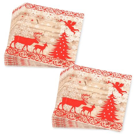 Weihnachtsservietten mit Rentiermotiv 40 Stk., festliche Papierservietten 3-lagig, Tisch- & Weihnachtsdeko für Dinnerpartys & Weihnachten