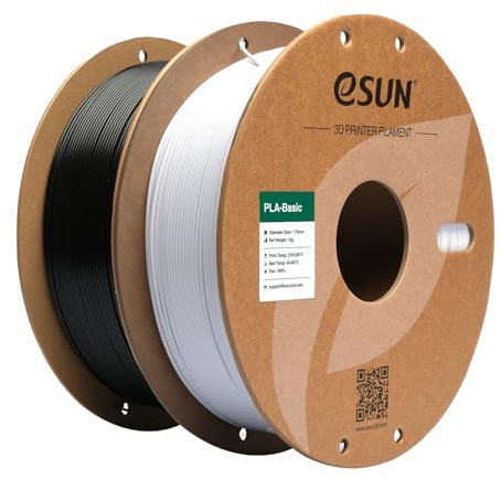 eSUN PLA Filament 1.75mm, PLA Basic 3D Drucker Filament Maßgenauigkeit +/- 0.03mm, 1KG pro Spule, 2 Spulen 3D Druck 3D Filament, Kaltes Weiß+Schwarz