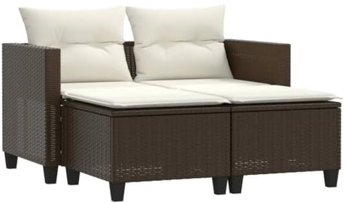 vidaXL Gartensofa 2-Sitzer mit Hockern, Outdoor Sofa Gartenmöbel, Garten Lounge Set Terrasse, Terrassenmöbel Zweisitzer, Braun Poly Rattan
